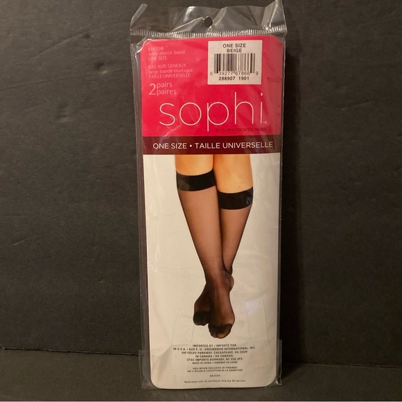 Sophi Knee Hi Womens One Size Beige Nylon Wide Elastic Band 2 pairs New - Picture 3 of 3